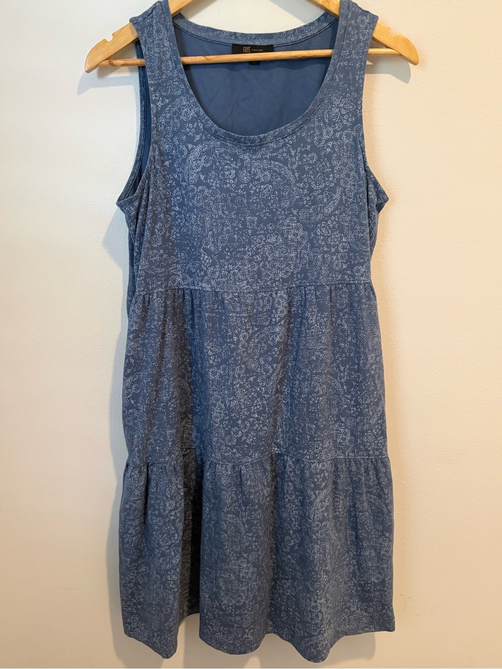 Frye Blue Paisley Western Tiered Tank Dress Sleeveless Pocket Dress Size Medium